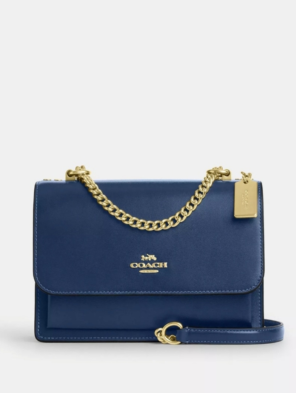Coach Klare Navy Blue Leather Chain Crossbody Bag with Gold Hardware